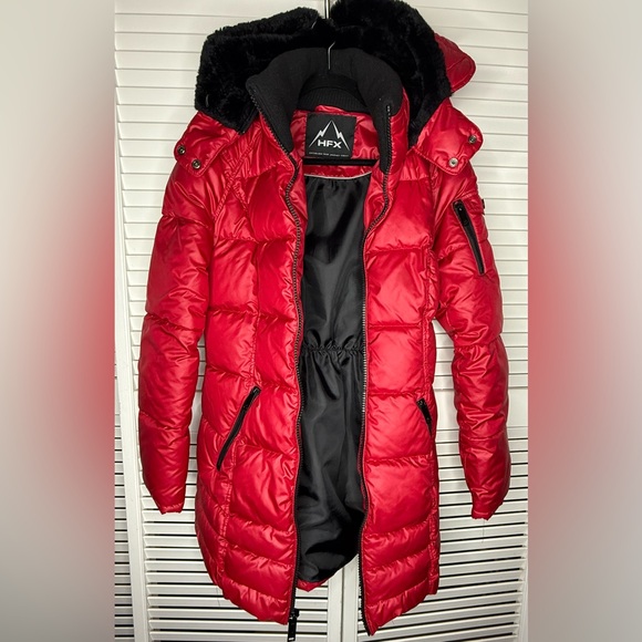 HFX Red Puffer Jacket with faux fur lined hood EUC sz Medium - Picture 4 of 6